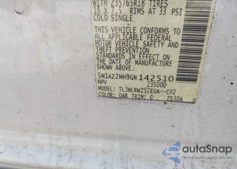 2016 Nissan Murano Sl from USA, damaged, VIN 5N1AZ2MH9GN142510